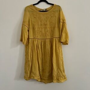 Anthropologie Yellow Embroidered Dress